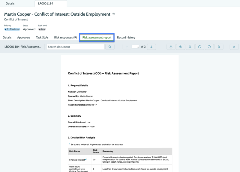 View risk assessment report