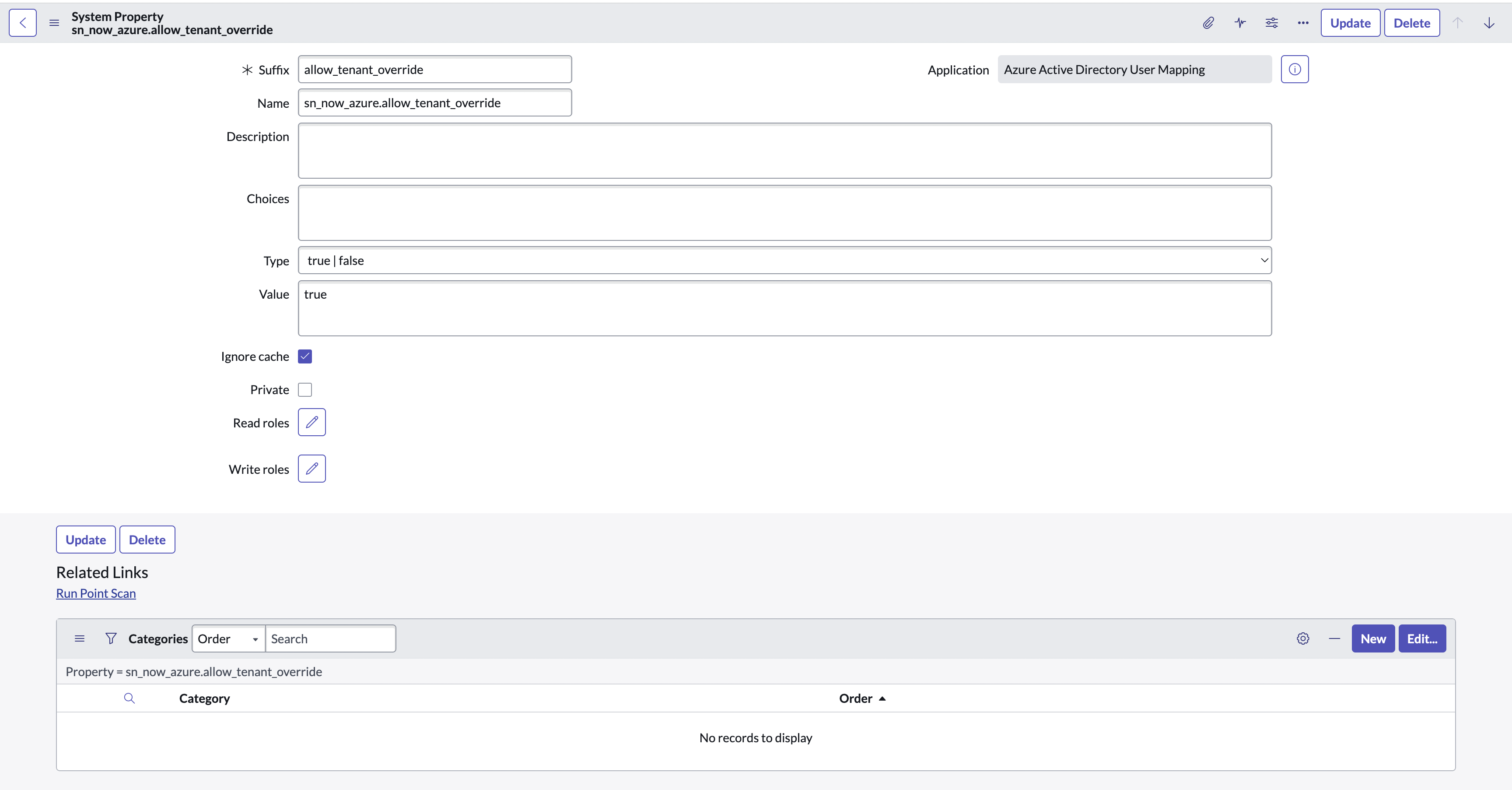 Set system property sn_now_azure.allow_tenant_override