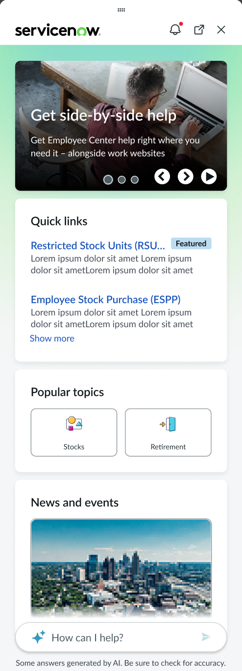 Browser Extension for Employee Center displays the configured Employee Center content on the extension.
