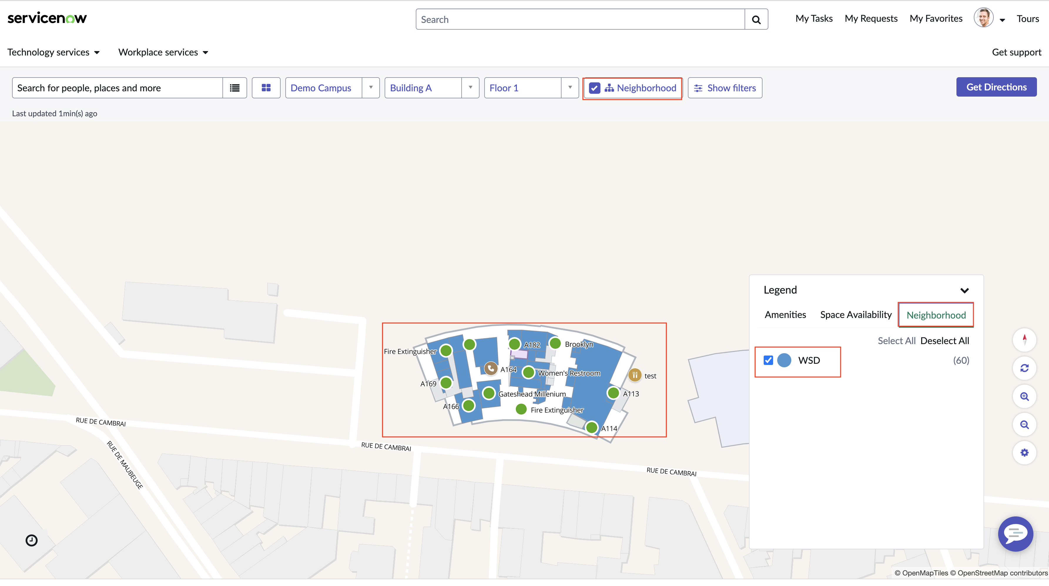 Map view showing neighborhoods for a selected location.