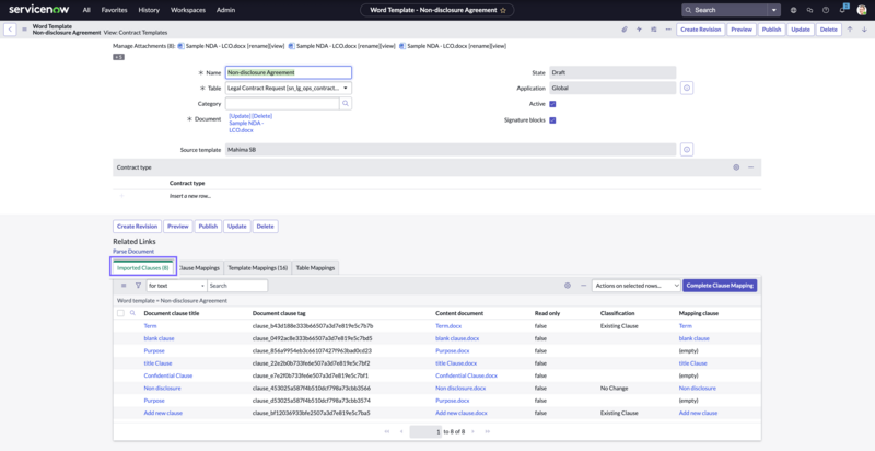 Mapped clauses added from ServiceNow Contracts add-in are synced to your instance