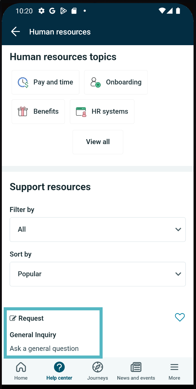 Submit HR requests from the app
