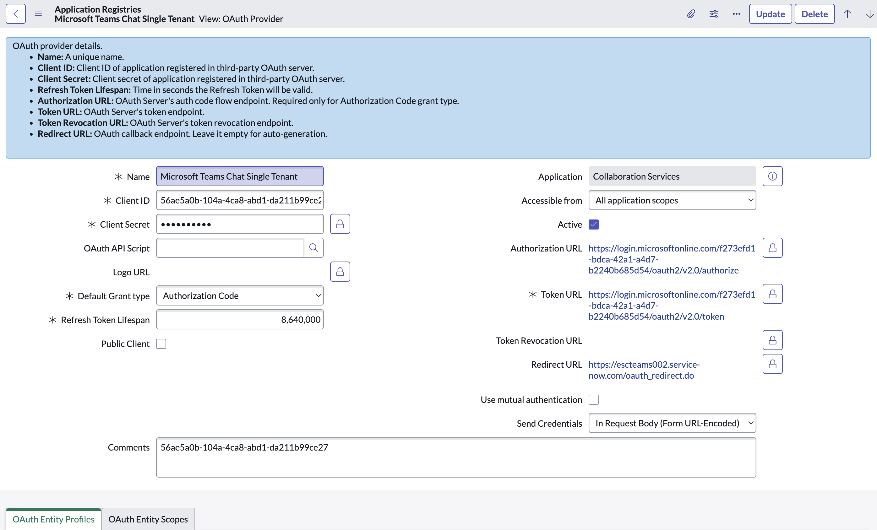 Microsoft Teams Chat Single Tenant form