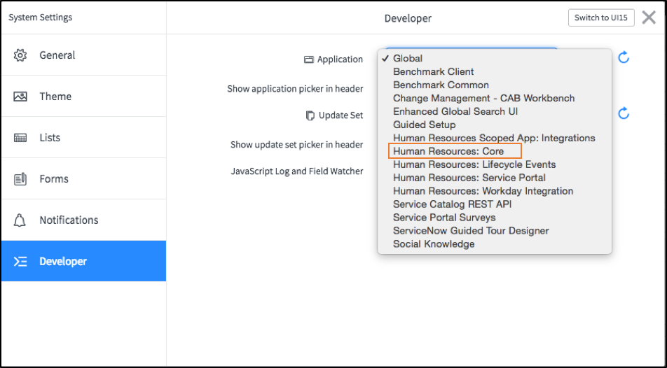 Change to scoped version of HR through System Settings.