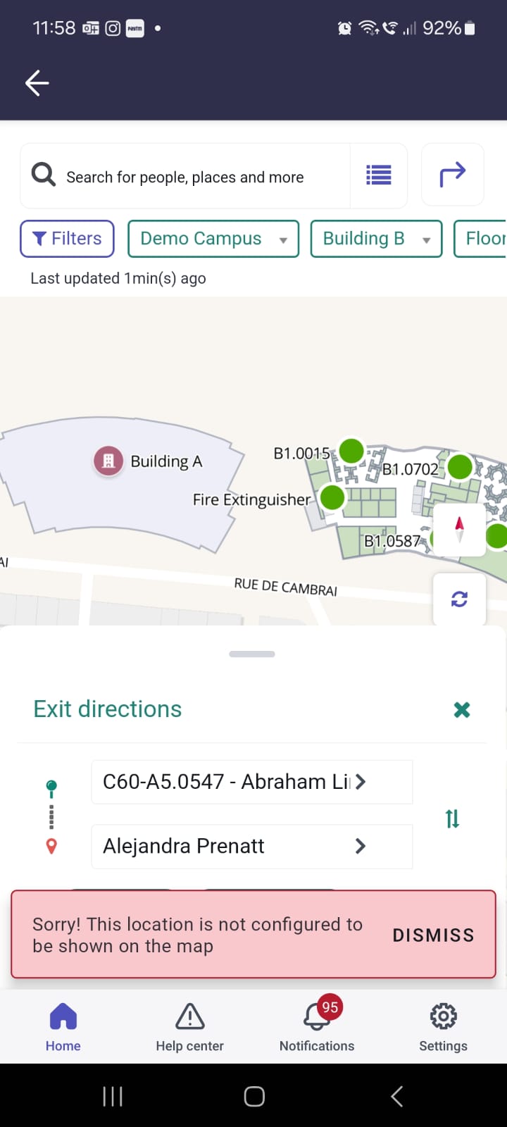 Location directory Get directions pathways showing error for locations that are not configured.