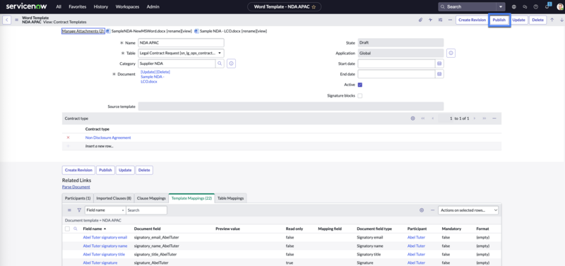 Publish contract template