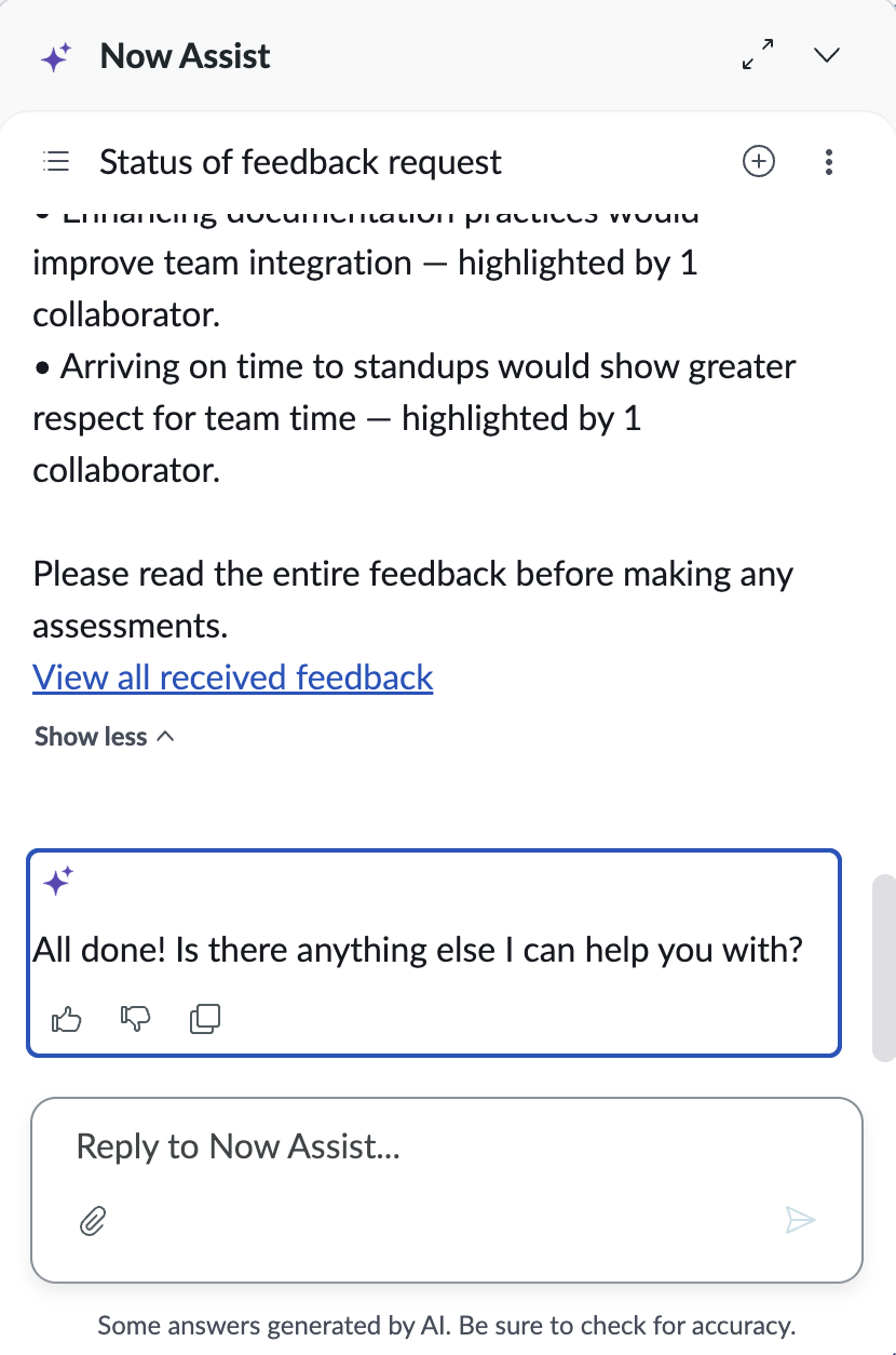 Zeigen Sie alle empfangenen Feedbacks an