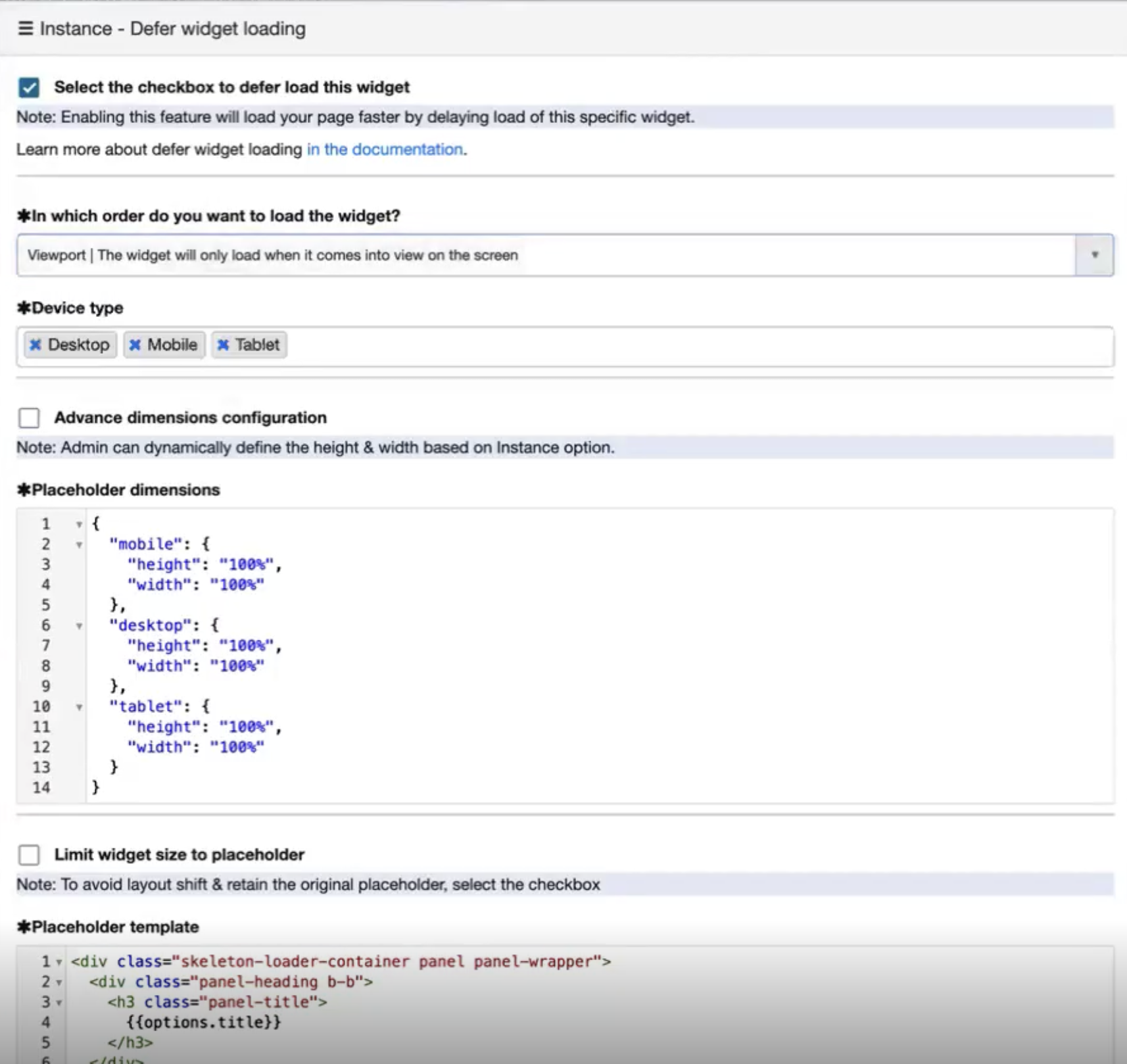 instance option defer widget