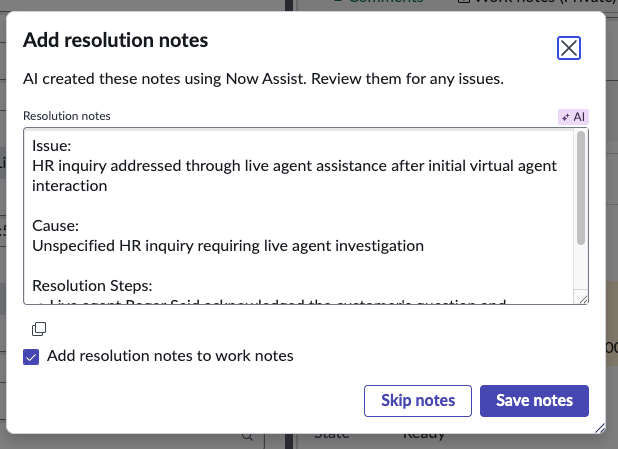 AI-generated resolution notes appear.