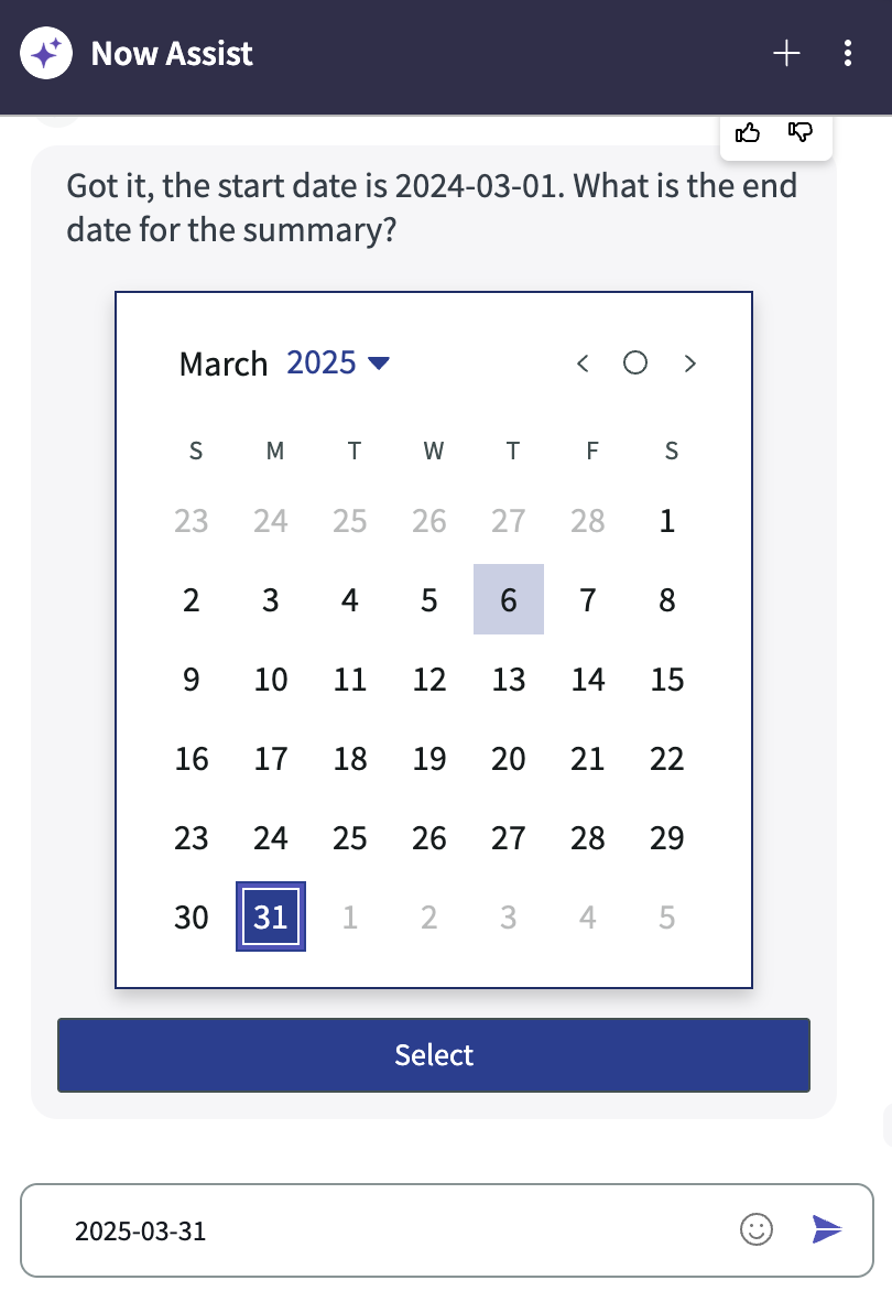 Start and end date calendar
