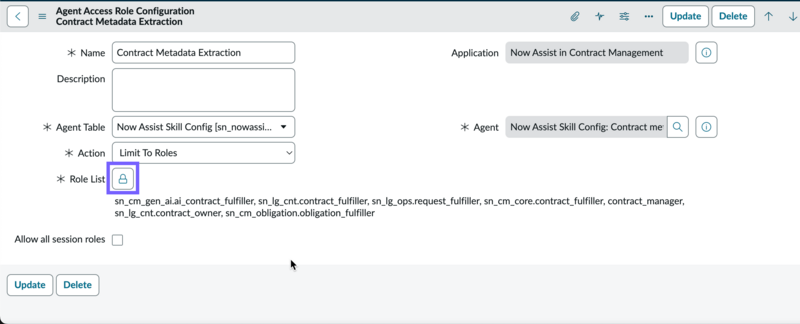 Role list field used to add new roles.