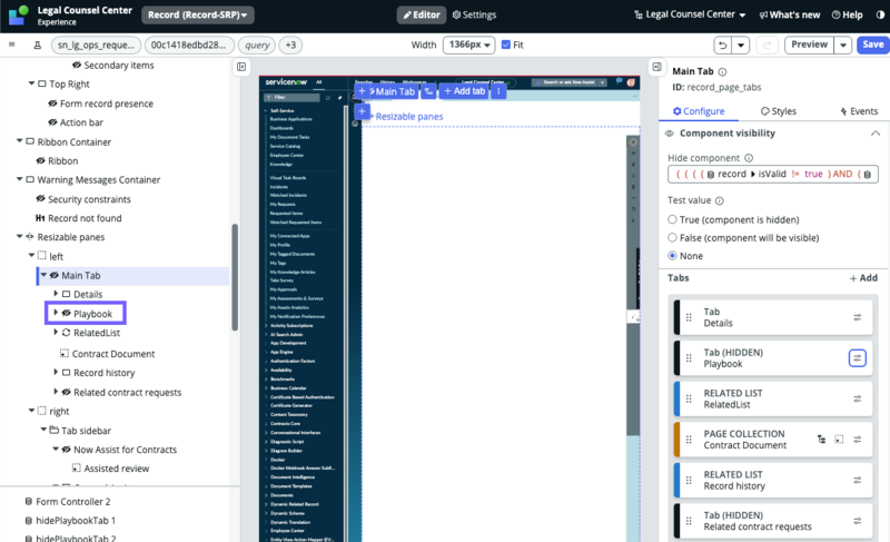 New playbook tab under the Main Tab component