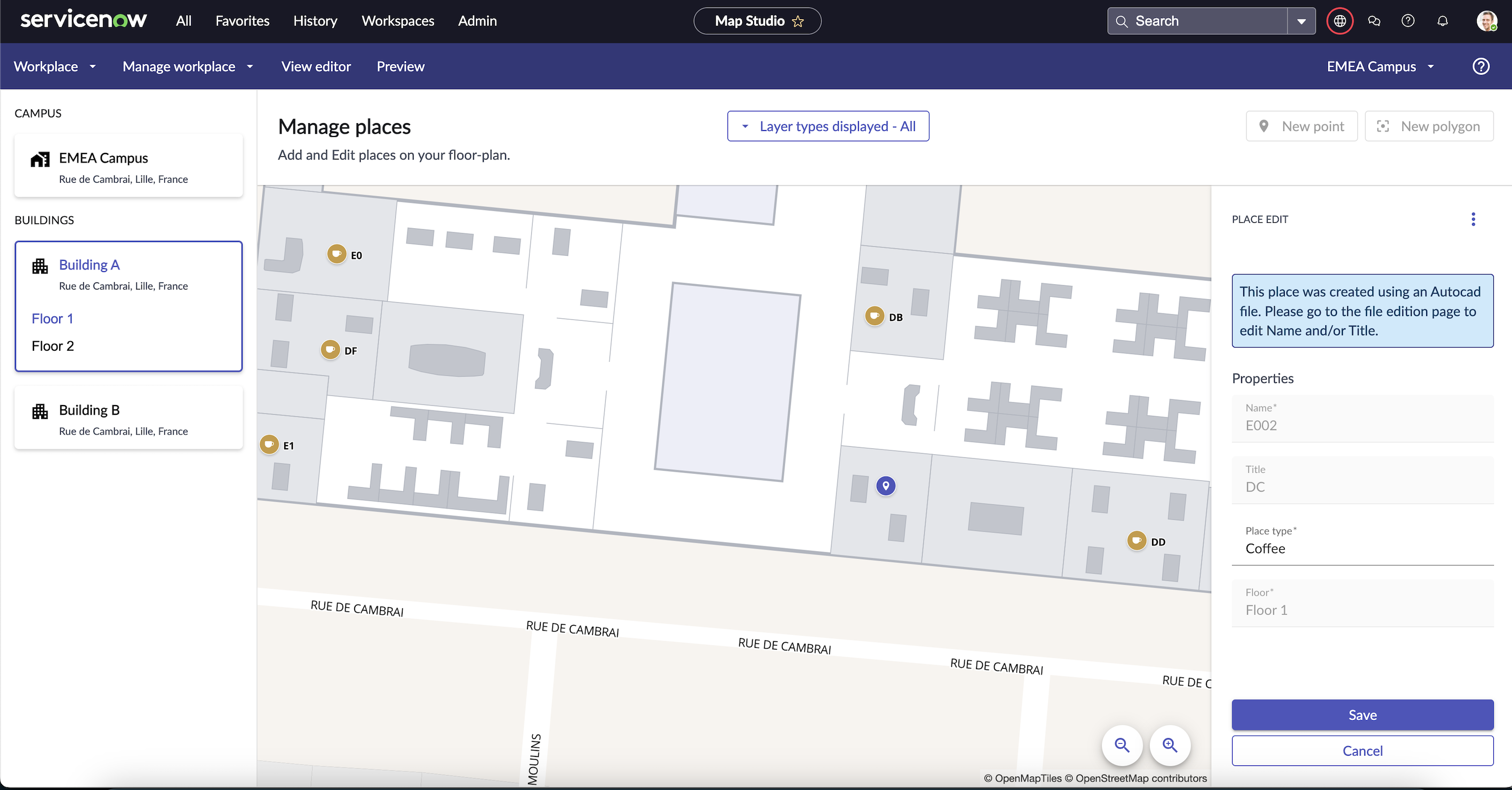 Selected place in Map Studio showing created in Autocad message.
