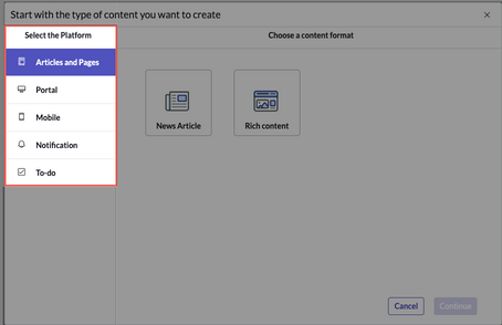 Content Library - select platform