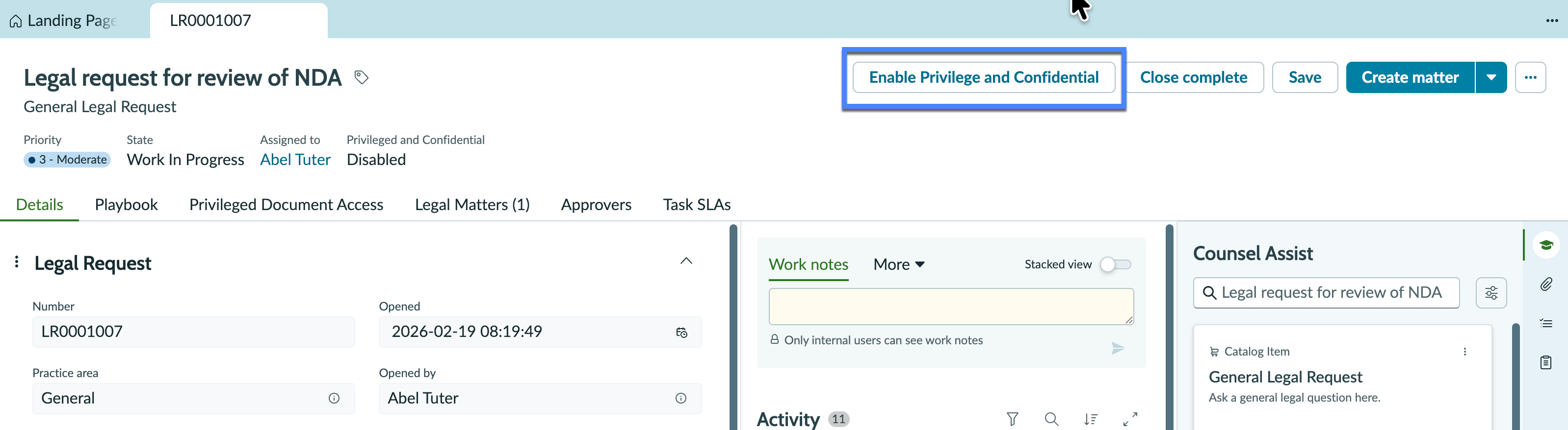 Enable privileged and confidential
