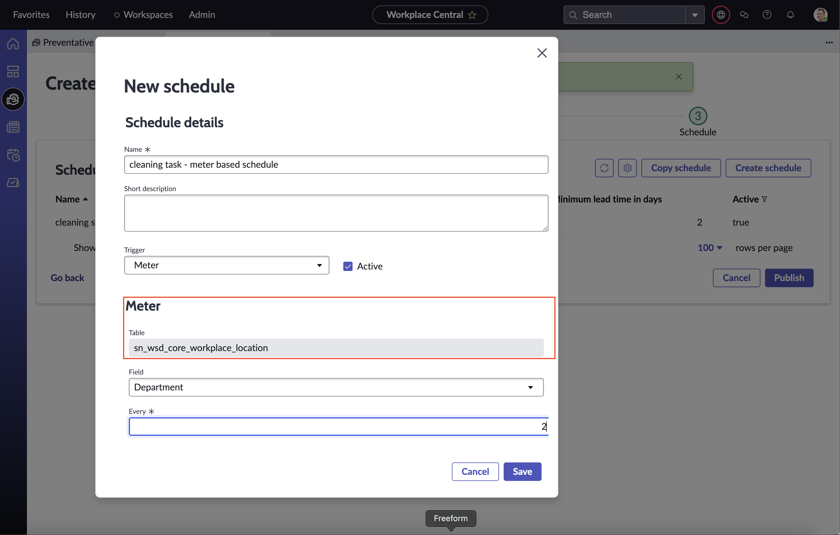 Meter-based schedule for a maintenance plan.