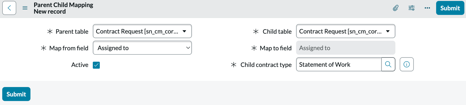 Parent child mapping form to configure field inheritance.