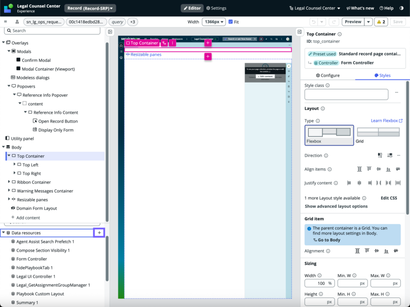 Data resource drawer with the add icon.