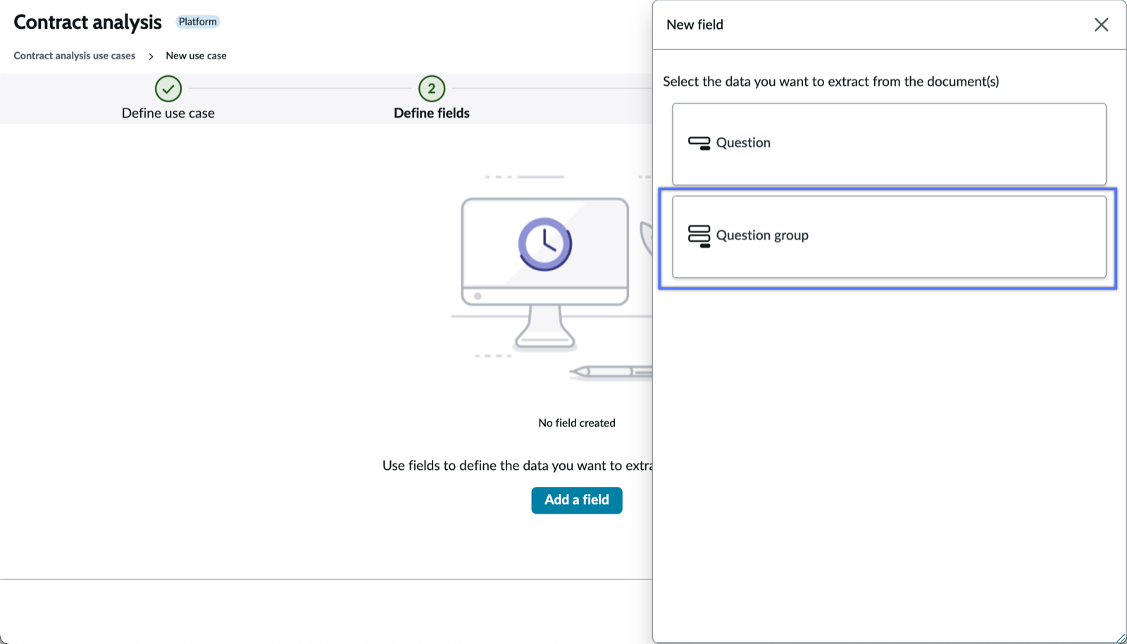 Question group card in add field page.