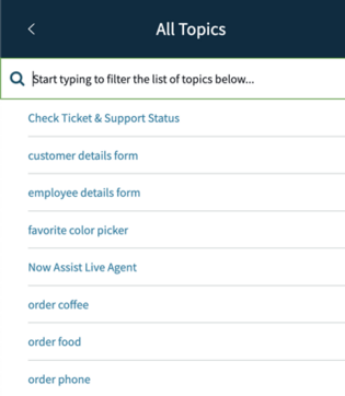 All Topics menu in the chat window.