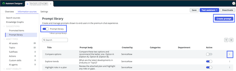 Manage prompts in prompt library.