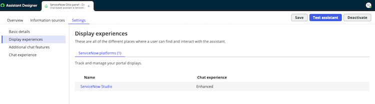 Display experience for ServiceNow Otto panel - Developer