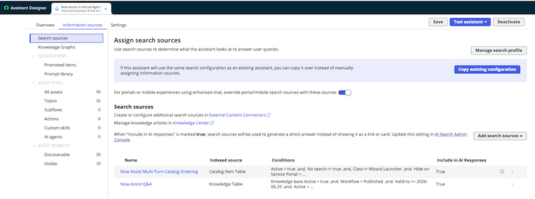 Edit information sources of your assistant.