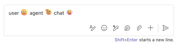 Emojis appear in line with text as the user selects them.