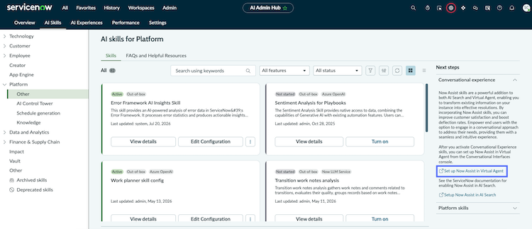 ServiceNow Otto skills for Platform.
