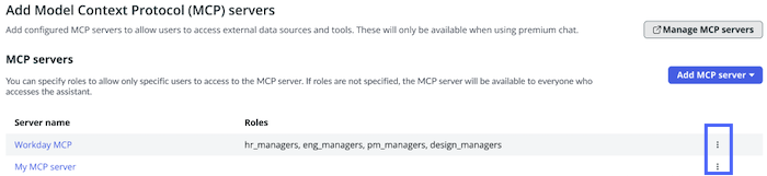 Edit or remove an MCP server by selecting the ellipsis.