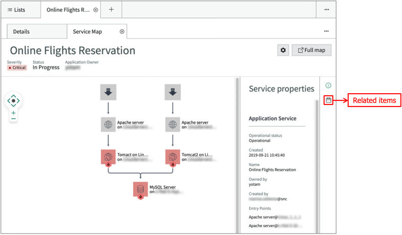 Registerkarte „Servicezuordnung“ mit der Visualisierung des Anwendungsservice