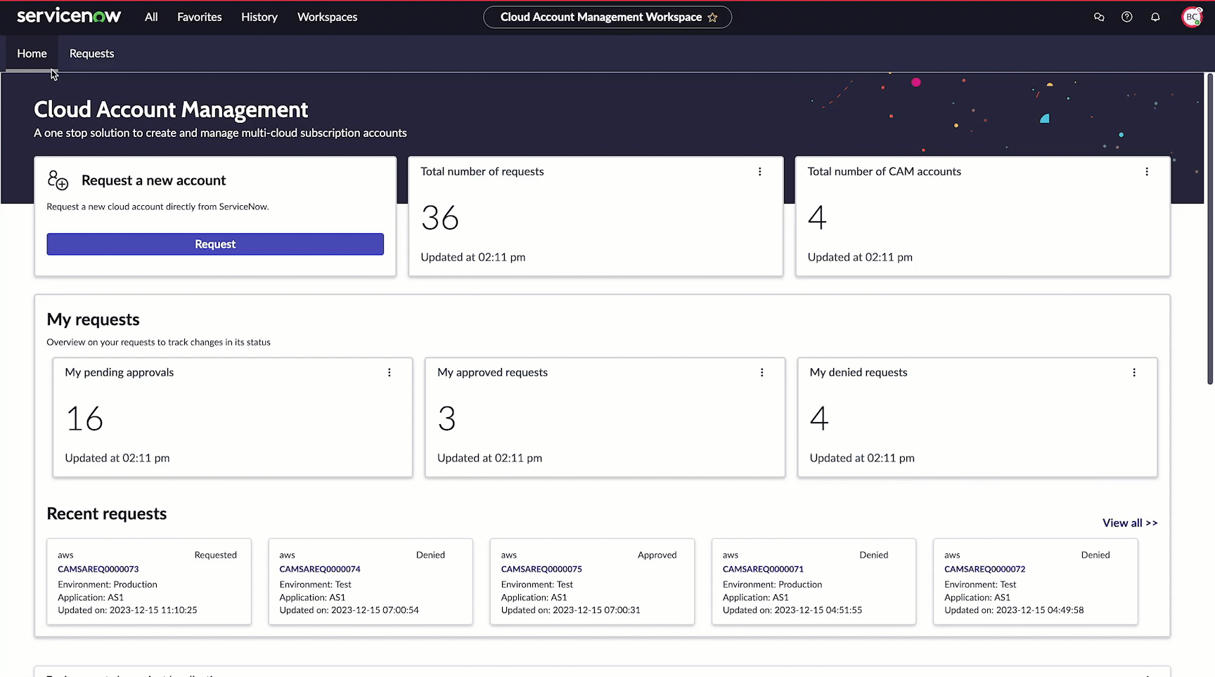 Cloud Account Management-Dashboard