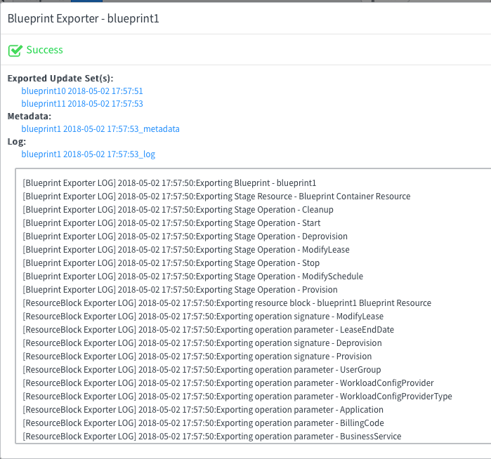 Fenster „Blueprint Exporter Success“ (Blueprint-Exporteur-Erfolg)