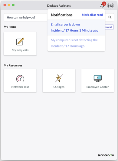 Desktop-Assistent Benachrichtigungsliste