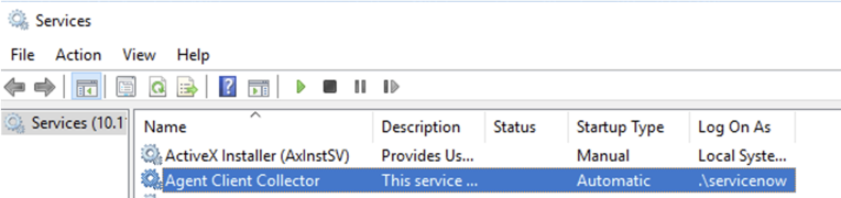Fenster „Services“, in dem Sie ACC anhalten.
