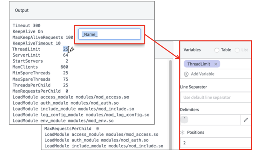 Definieren Sie Variablen zum Analysieren von begrenztem Text im Debug-Modus.