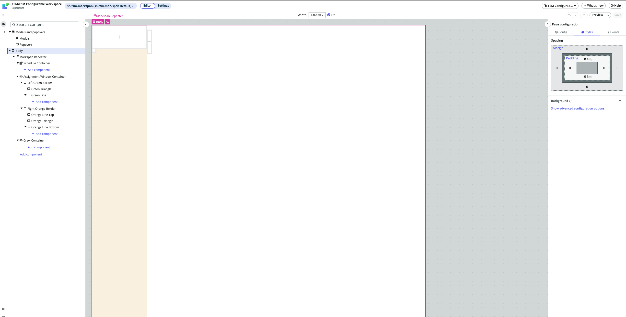 UI Builder affichant les étendues de marques de couleur