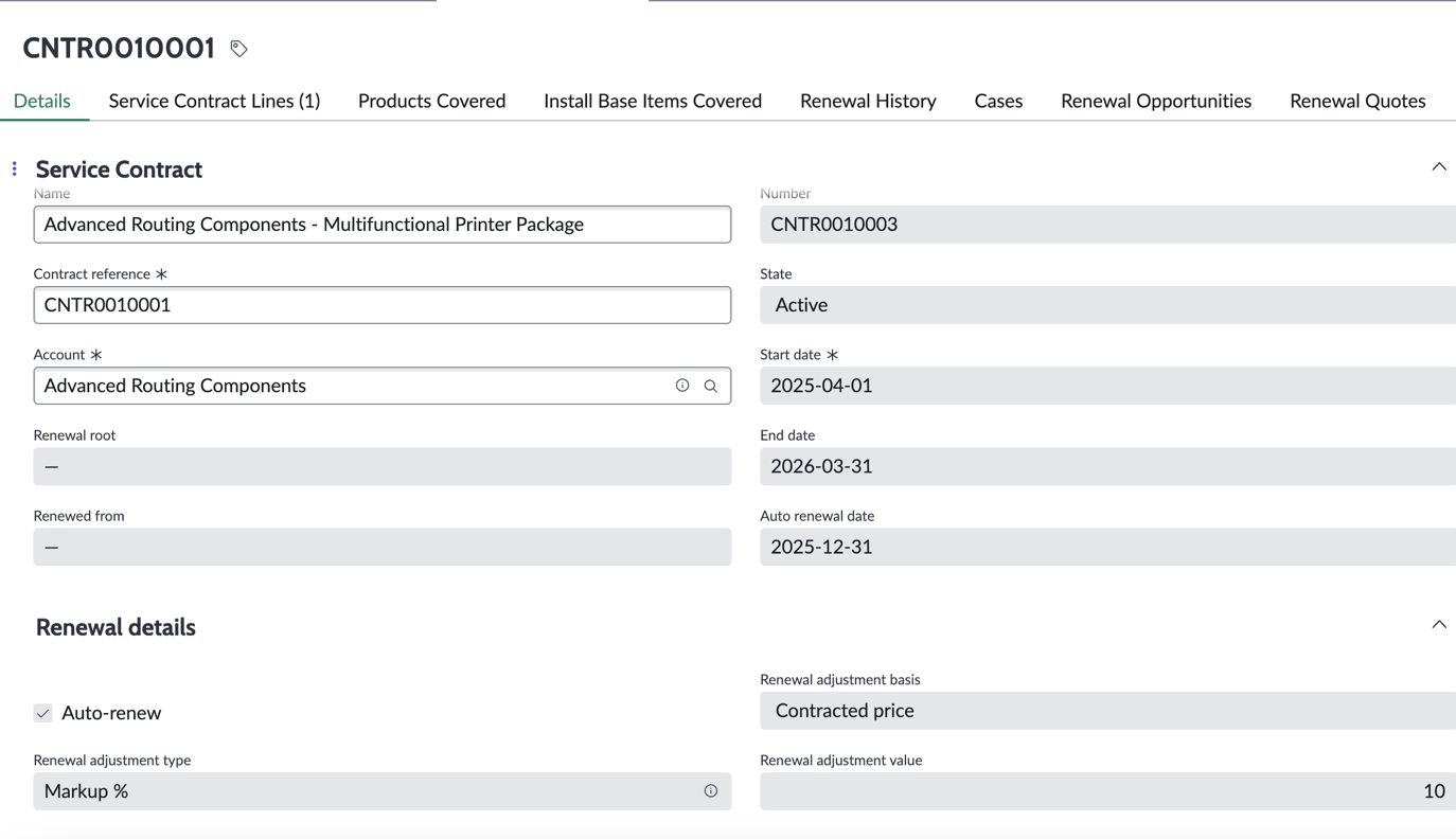 Auto renewal date on customer contract