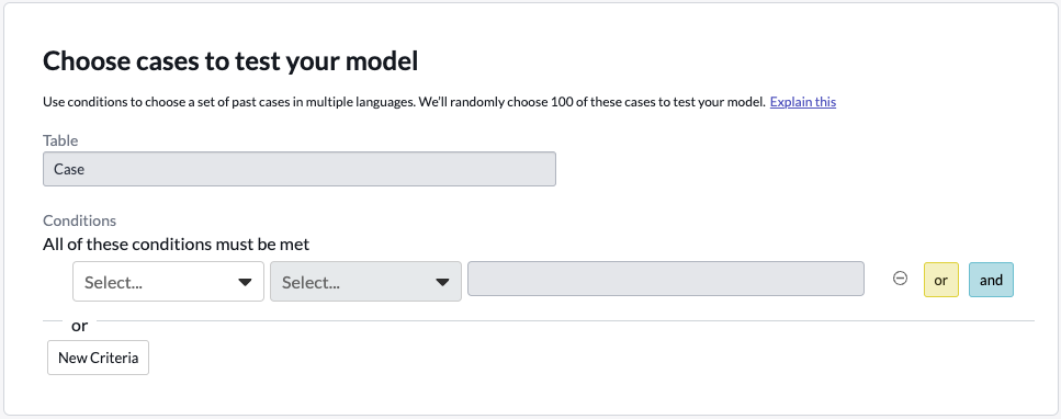 Language detection model for filtering past cases for language prediction with multiple conditions fields.