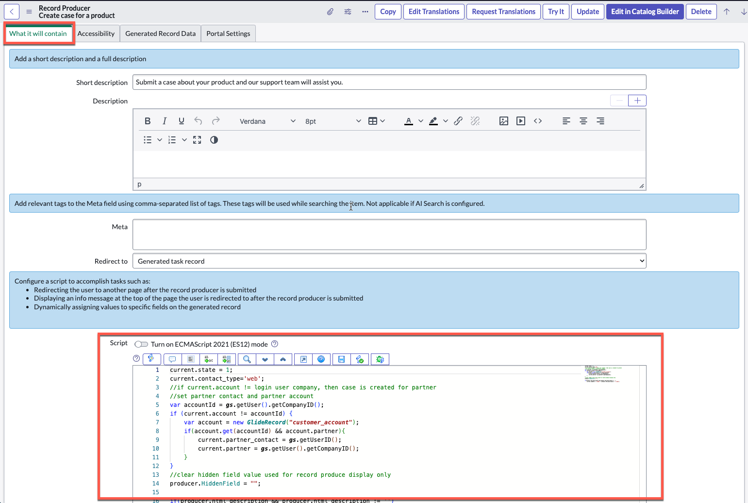 showing Script section under what it will contain tab