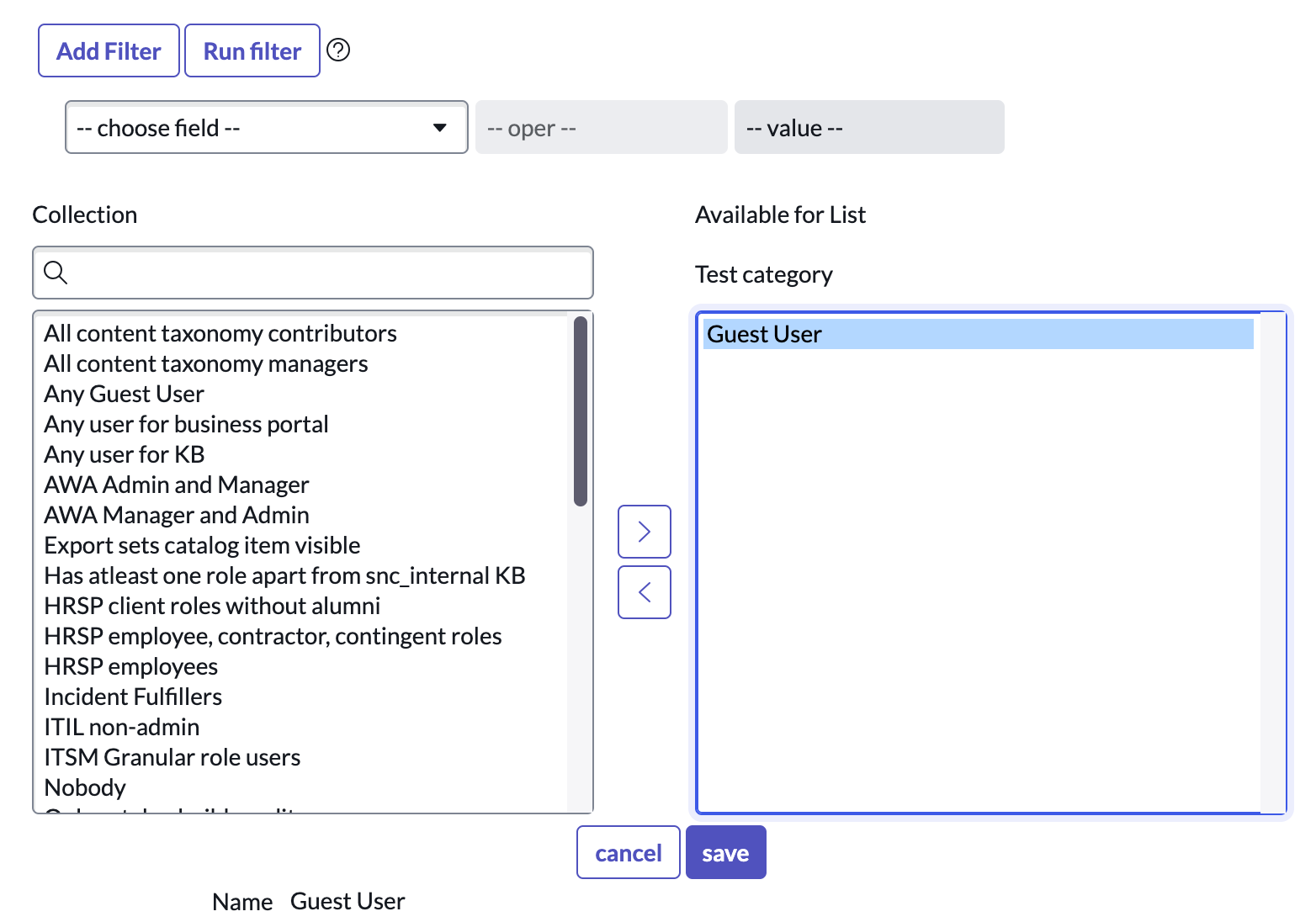 showing screen for moving guest user from collection to Available for list