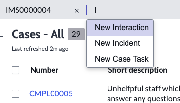 Select the plus sign on the Add tab in the session tabs to see the records that can be created.