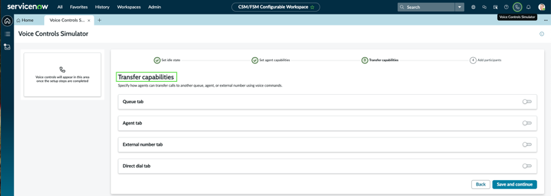 Configure Transfer capabilities in the simulator