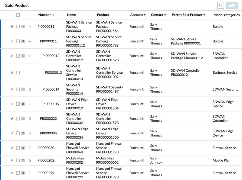 Portal Advanced Data List widget displaying a list with the nest by column configured