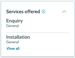 List of services that are offered at a business location.