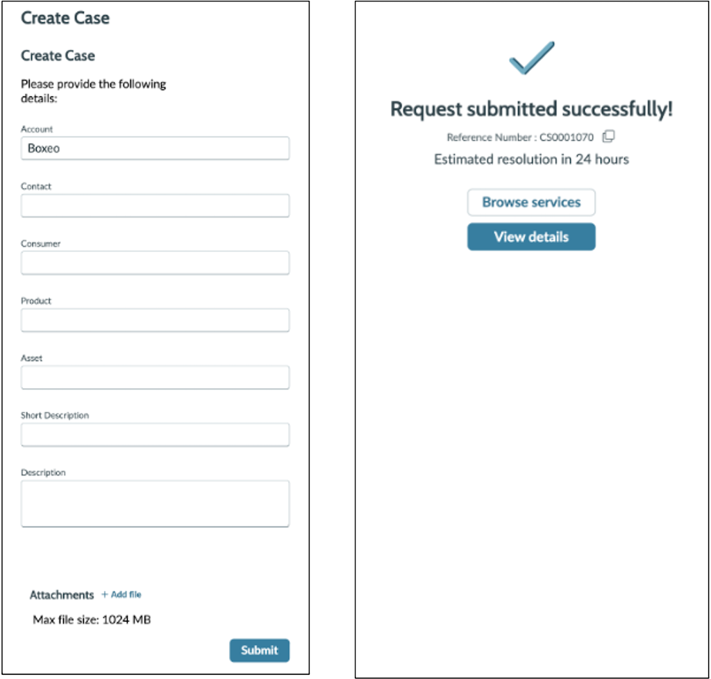 Catalog item component mobile view displaying case form to order any catalog item or services.