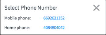 Dialog box displaying mobile and home phone numbers.