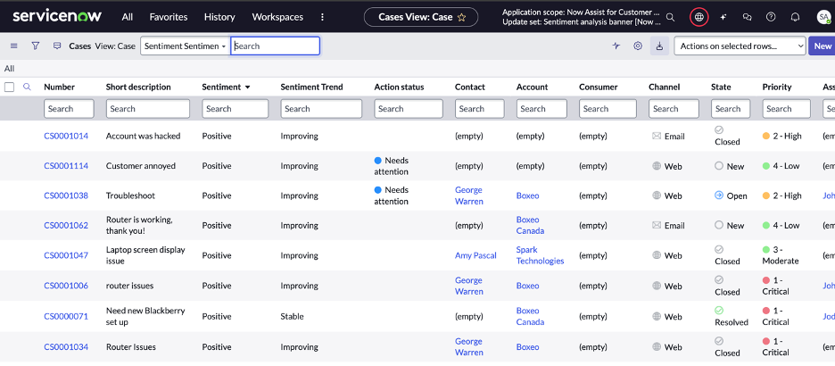 Sentiment analysis Core UI list view
