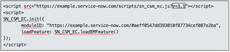 Engagement Messenger with the version number highlighted in the Embed code.