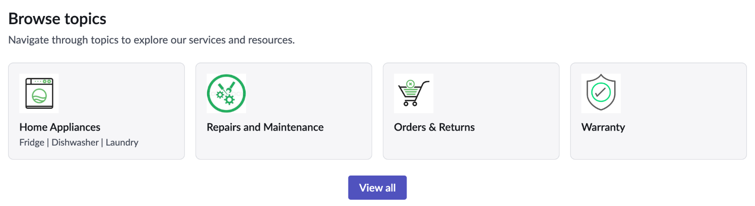 The Portal Taxonomy Topic widget displaying different services and resources as taxonomy topics.